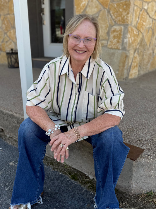 Count On Me Flowy Striped Button Down Top