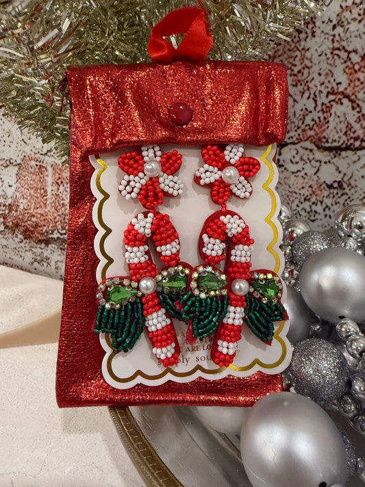 Candy Cane Wishes Beaded Sparkle Holiday Earrings