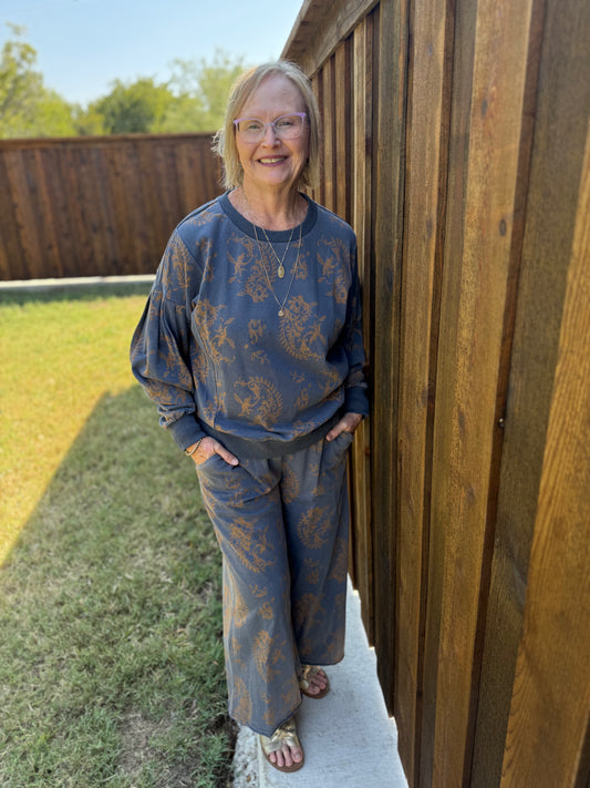 Back To The Basics Blue & Tan 2 Piece Lounge Set